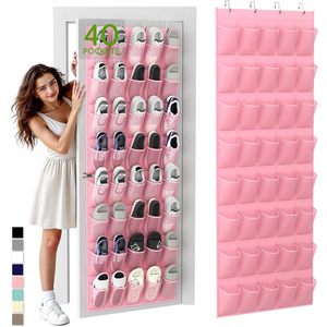 Over The Door <b>Shoe</b> Organizer 40 Pockets Mesh Hanging Rack For <b>Shoes</b> <b>Storage</b> Behind Door Wall Mount Pink - Product Image 1