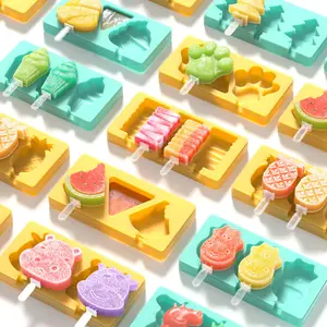 New Factory Customized Silicone 3-Cavity Popsicle Mold Animal And Plant Shape Large Silicone Ice Cream Mold