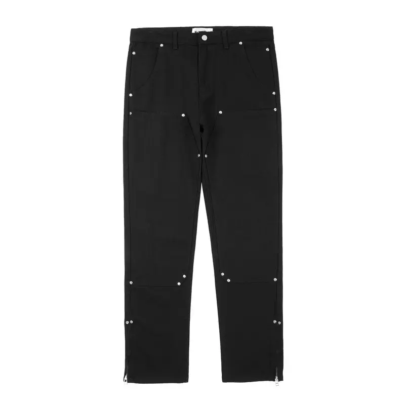 New Style Jeans hose Double Knee Rivet Black Jeans Herren mit Reiß verschluss manschette