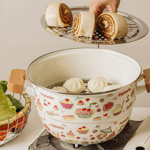 Nouvelle marmite à soupe profonde 6,5L 7,5L <span class=keywords><strong>en</strong></span> acier au carbone, cocotte vapeur émaillée double paroi, cuiseur vapeur alimentaire émaillé 2026 - Product Image 3