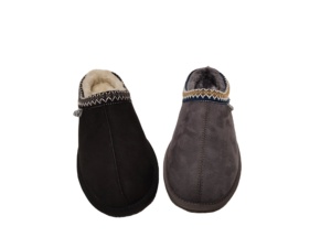 Custom Men's Faux Suede Fur <strong>Lined</strong> Embroidered Trim Indoor Outdoor Mule Slippers Anti-Slip Warm <strong>Clogs</strong> - Product Image 2