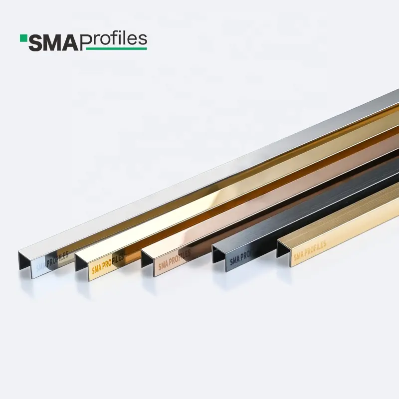 SMAProfiles metal golden right angle stainless steel tile edge trim after tiling PVD Coat tile trim