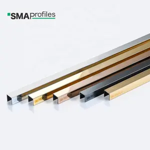 Металлическая золотистая прямоугольная отделка для кромки плитки из нержавеющей стали smaprofile после обшивки покрытия PVD
