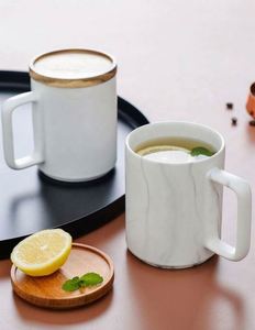 Nordic Folk Art Style Custom Logo Cork Base Ceramic Coffee Mug Insulated Wooden Bottom Plastic Lid Matte Grey <b>White</b> Black Glaze - Product Image 2