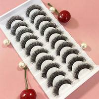 10 paires de faux cils en vison synthétique naturel, courbure D, volumineux, 3D superposés, à bande souple, pour maquillage quotidien, vente en gros