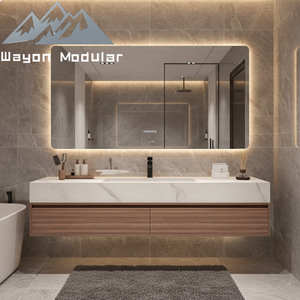 Set Meja Rias Kamar Mandi Modern Wayon dengan Cermin LED, Meja Marmer, Laci Kayu, Model Proyek Modular WW-YSG - Product Image 4