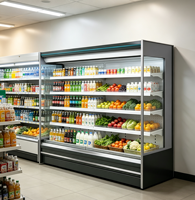 Vitrine Réfrigérée Commerciale Verticale à Front Ouvert, Multi-Niveaux, à Rideau d'Air, pour Boissons, Fruits et Produits Laitiers