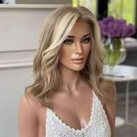 Wig Rambut Eropa Murah Model Bob Pendek Lace Top Wig Yahudi Gelombang Alami Highlight Warna Emas Wig Full Lace Front untuk Wanita