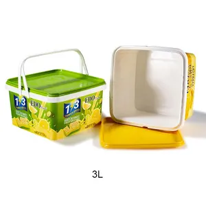 Benutzer definierter Logo-Druck 3L Quadrat Einzelhandel Lebensmittel behälter IML pp Kunststoff Keks Eimer Cracker Box Keks behälter mit Griff