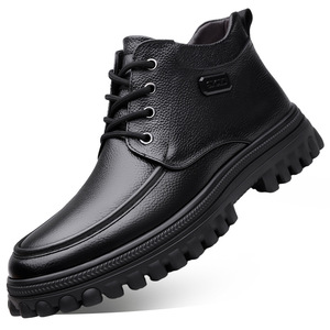 Zapatos de algodón cálidos con forro polar para hombre, botas de nieve de cuero impermeables antideslizantes con suela gruesa, color negro, 38-44 - Product Image 5