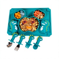 Nouveau plateau d'alimentation pour bébé en silicone, motif dinosaure de dessin animé, bol d'apprentissage pour tout-petit avec compartiments divisés, ensemble de plaques à ventouse incassables