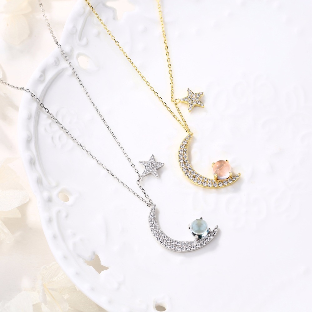 Joyería Moderna niñas collar Topacio plata esterlina luna y estrella collar