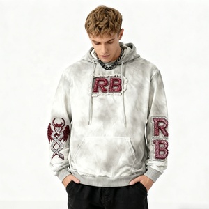 Sudadera con capucha de hombre de gran tamaño de nuevo diseño, bordado con Apliques y diamantes de imitación, lavado desteñido al sol para Vintage Vibe - Product Image 1