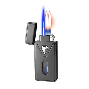 Encendedor de cambio de tres fuegos creativo, rueda de molienda, doble fuego abierto, interruptor de un botón, encendedor de <span class=keywords><strong>Gas</strong></span> portátil de impacto directo - Product Image 2