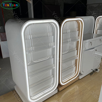 Kiosque LED pour la vente de téléphones portables et d'accessoires, et vitrine pour étuis de téléphone avec étagères en acrylique pour centre commercial