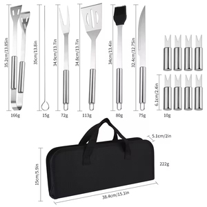 Juego de herramientas de acero inoxidable para barbacoa portátil al aire libre: aguja, cepillo para aceite, cuchillo y pinza para cubiertos. - Product Image 4