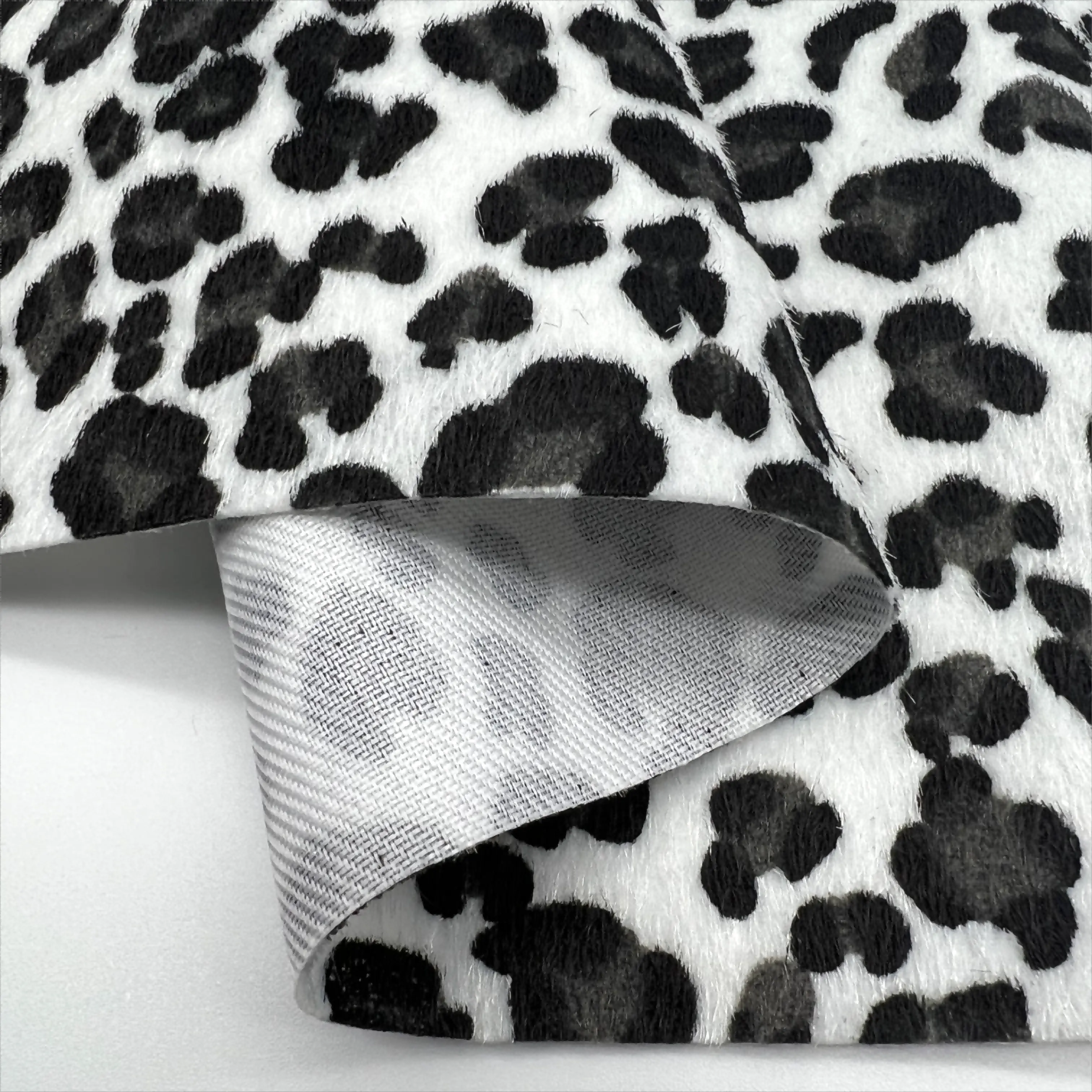 Tecido de veludo estampado para bolsas de sapatos, tecido de malha 100% poliéster personalizado com estampa de leopardo animal