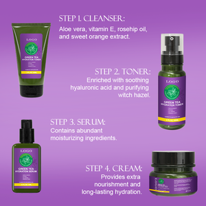 Ensemble de soins de la peau au thé vert ODM/OEM pour le contrôle du sébum, le traitement de l'acné, le resserrement des pores, l'anti-inflammatoire, la apaisement des peaux sensibles, l'hydratation en profondeur - Product Image 2