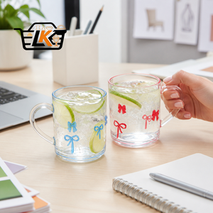 Taza de Café de Vidrio con Relieve 3D de Lazo, Taza de Té Transparente con Borde de Color, Taza de Leche Latte con Diseño de Mariposa para Hogar u Oficina - Product Image 1