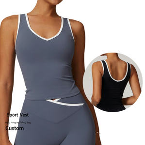 Nuovo gilet da palestra a sensazione nuda canottiere <span class=keywords><strong>Sexy</strong></span> senza maniche con scollo profondo a U per le donne che corrono canottiera da atletica gilet da Yoga sottile - Product Image 1