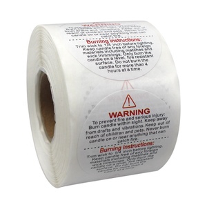 Zelfklevende Custom Logo Ronde Kaars Burn Fire Waarschuwing Label Waterdicht Stickers In Roll - Product Image 1