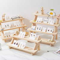 Support de présentation de bijoux en bois massif, type sur pied, non pliable, pour boucles d'oreilles et bijoux, avec support pour poupée