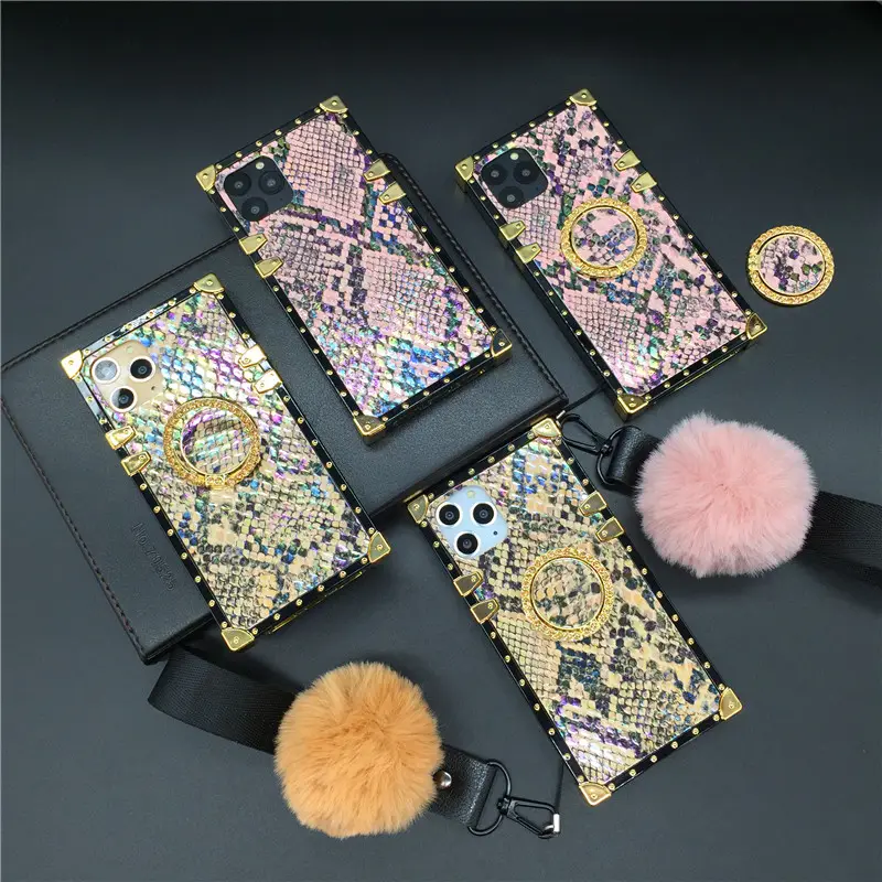 Colorful Snake Skin Cover Square Phone Case for Samsung Galaxy Note 10 Plus 20 9 8 S8 S9 S10 S20 S21 Ultra A71 A9 A50 A70 A51