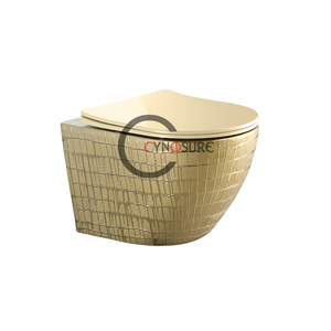 Inodoro de cerámica de una pieza, pequeño, suspendido en la pared, con tanque de agua oculto, chapado en oro negro, de lujo y personalizado, para baño de hotel. - Product Image 6