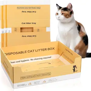 더블 레이어 접이식 일회용 고양이 쓰레기통 고양이를위한 휴대용 종이 키티 트레이 여행 작은 애완 동물 동물