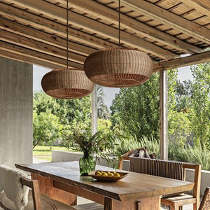 Lampe suspendue en rotin ronde, Source de lumière LED E27, pour chambre à coucher, Restaurant, café, maison d'hôtes, Style sud-est asiatique - Product Image 2