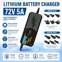 Chargeur de batterie au lithium LiFePO4 pour vélo électrique et trottinette, 72V 5A, arrêt automatique intelligent, multi-tensions compatible 84V 88.2V 83.95V 87.6V
