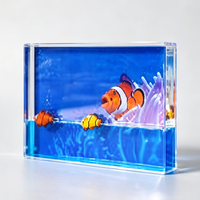 Marco de Fotos Líquido Acrílico Creativo para Decoración del Hogar, Marco Digital Magnético con Pez Payaso Flotante, Marco de Fotos con Agua y Aceite