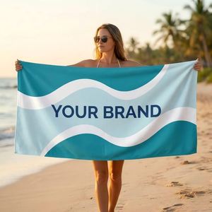 Serviette de plage personnalisée en coton 100% avec logo tissé imprimé - Product Image 1