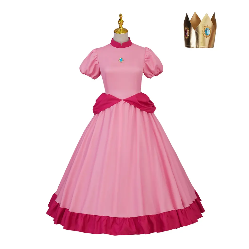 성인 공주 복숭아 의상 핑크 멋진 원피스 여자 코스프레 파티 할로윈 가장 무도회 원피스 의상 의류