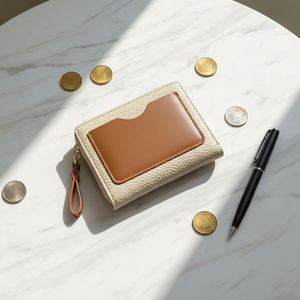 Minimalist Unique Retro <b>Small</b> PU <b>Wallet</b> Button Anti-Theft Printed Lychee Pattern Contrasting Colors Short Coin Card Holder Open - Product Image 3