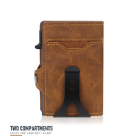 Porte-cartes en cuir PU Crazy Horse avec boîte en aluminium et pince à billets pour hommes, vente en gros OEM ODM