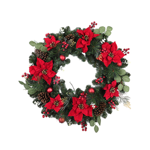 Corona Navideña Artificial de Pino Verde Personalizada en Oferta, Corona Navideña con Bayas Rojas y Flores - Product Image 2