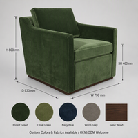 Fauteuil en velours vert armée, chaise d'appoint avec base en bois massif pour salon, OEM ODM personnalisé
