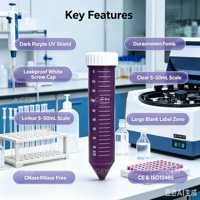 Tube de Centrifugation Stérile Jetable 50ml Marron Ambré avec Bouchon à Vis Gris en PP, Gradué, Conique, Résistant à la Lumière, Consommables de Laboratoire en PP en Gros