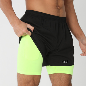 Men's Quick Dry Breathable Anti-Wrinkle 100% Polyester Canvas <strong>Mid</strong> Gym Shorts Double <strong>Layer</strong> 2 in 1 Side Pocket Running - Product Image 2