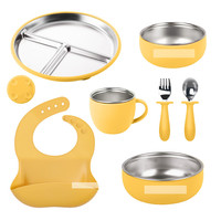 100% bol pour bébé de qualité alimentaire en acier inoxydable enfant couverts Silicone bébé assiette d'alimentation ensemble bébé alimentation ensemble avec aspiration
