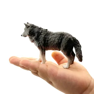 Mainan figur binatang plastik PVC kualitas tinggi realistis satwa liar mainan figur serigala abu-abu berdiri hewan ramah lingkungan realistis
