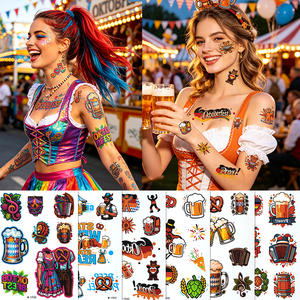 Tatuajes Temporales No Tóxicos de Oktoberfest, con Diseños de Jarra de Cerveza, Barril, Pretzel, Acordeón y Corona Bávara, para Discotecas - Product Image 3