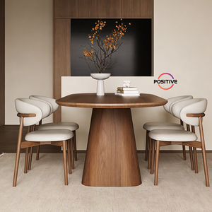 Nordic Solid Wood Sintered Stone <strong>Dining</strong> <strong>Table</strong> and Chairs Home Small Apartment Modern Minimalist Oval Black <strong>Walnut</strong> <strong>Dining</strong> Set - Product Image 3