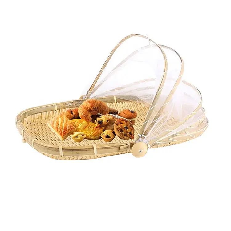 Anti Mosquito Handicraft Bread Vegetable Fruit Basket Bambu com tampa líquida