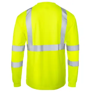 OEM/ODM 100% poliester Hi Viz lengan panjang kemeja keselamatan dengan pita reflektif Keamanan kerja T Shirt