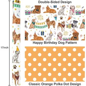 Pawty Pups Wrapping Paper 17 In X 16.5 Ft Double Side Metallic Foil Dog Print Birthday Gift <b>Wrap</b> Craft Use - Product Image 3