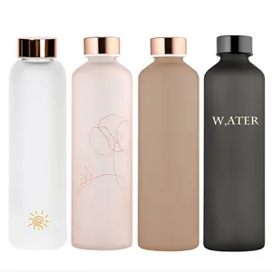 500ml Luxurious Frosted Glass Drink Bottle with Rose Gold Stainless Steel Lid Slim for Kitchen Use for Valentine's Day Work