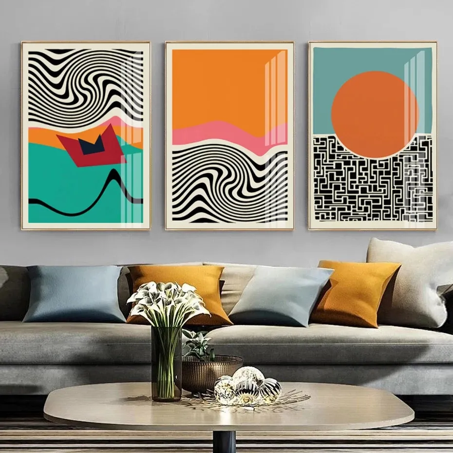 Mid Century Modern Abstract Color Blocks Line Poster Canvas Painting Wall Art Picture Print Living Room Interior Home Decoration