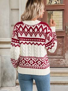 Pull de Noël moche pour femme T-1562, motif flocon de neige et renne, col rond, tricot mignon pour Noël - Product Image 3